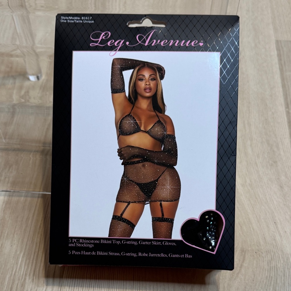 Leg Avenue Black Rhinestone Lingerie Set - NIB